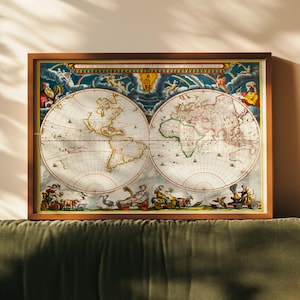 Nova et Accuratissima Totius Terrarum Orbis Tabula wall canvas by Joan Blaeu 1648 world map print antique globe decor vintage style art