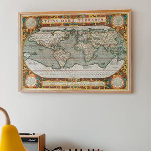 Typus Orbis Terrarum canvas wall art vintage world map by Abraham Ortelius 1587 antique globe print old map decor historical canvas
