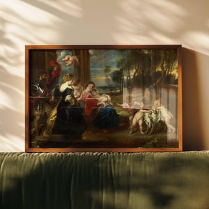 The Holy Family by Peeter van Avont canvas wall art print featuring cherubs pastoral beauty and divine serenity in classical baroque style