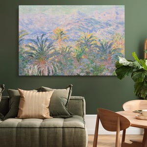 Palmeras en Bordighera, impresiones en lienzo: pintura de Claude Monet, lienzo de pared de alta calidad para decoración del hogar tropical o artística