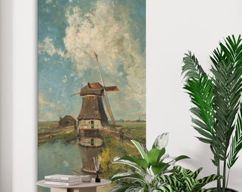 ポール・ガブリエルによる19世紀のオランダの古い風車の絵画。ファイン