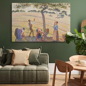 Camille Pissarro Apple Harvest Canvas Wall Art - Contadini in un frutteto soleggiato, sereno dipinto puntinista per un arredamento accogliente della sala da pranzo