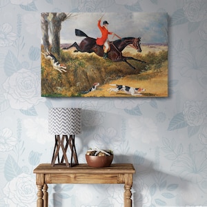 Fuchsjagd: Reinigung eines Grabens Leinwand Wandkunst - John Friedrich Herring Reiter Gemälde, Vintage Jagddruck für Büro oder Arbeitszimmer Dekor