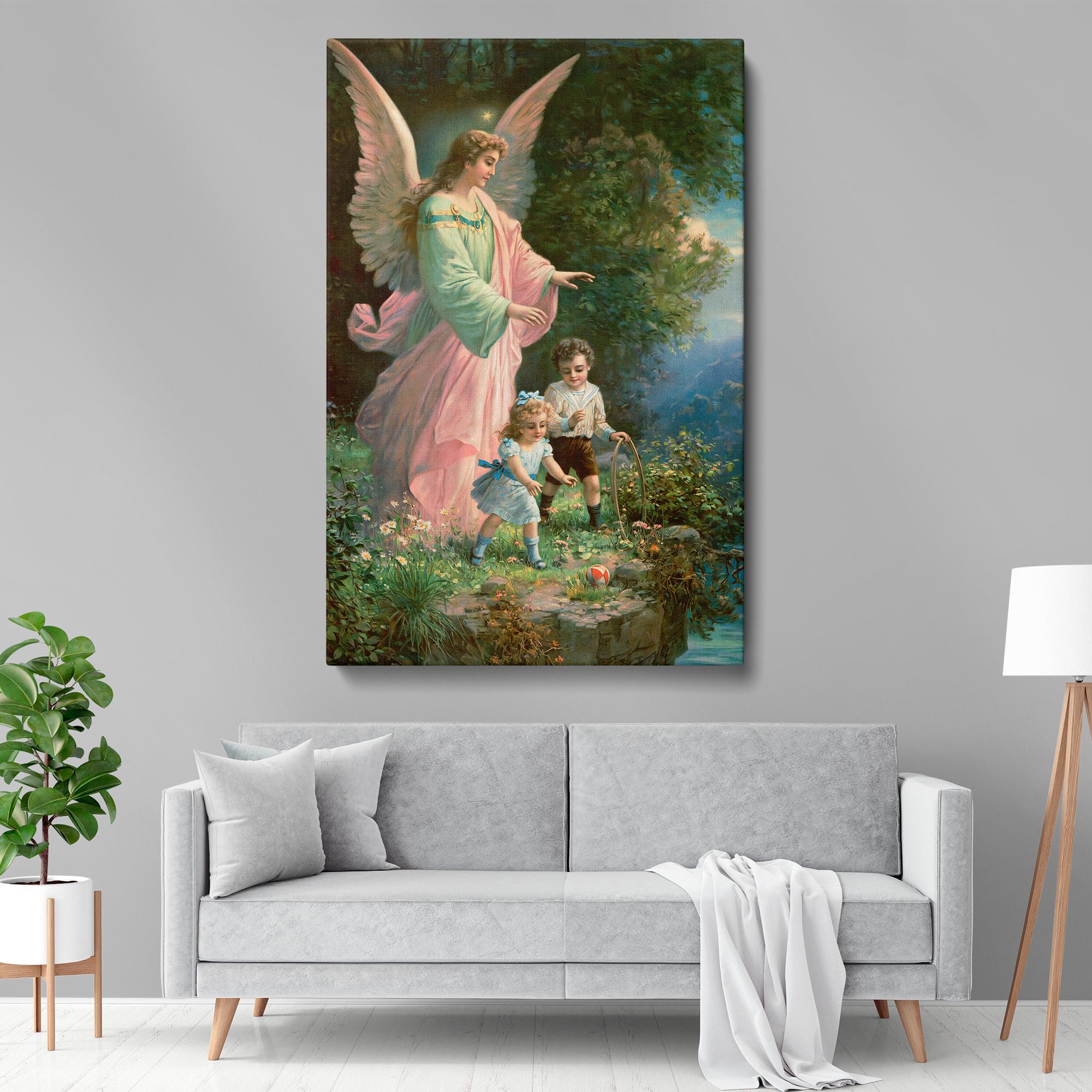 守護天使の壁掛けキャンバス - 1914 年のヴィンテージ、子供たちを