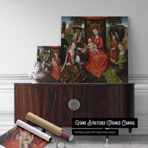 Virgin and Child with Saints Canvas Wall Art – Hans Memling Religious Renaissance Painting, Museum-Quality Print for Chapel, or Office Decor