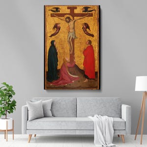 The Crucifixion Canvas Prints - Jesus Christ on the Cross Surrounded by Angels, Sacred Wall Art for Prayer Room or Church