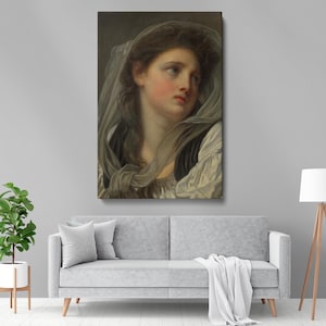Head of a Young Woman Canvas Wall Art – Jean-Baptiste Greuze Classic Portrait, Vintage Fine Art Print for Home, Bedroom, or Office Décor