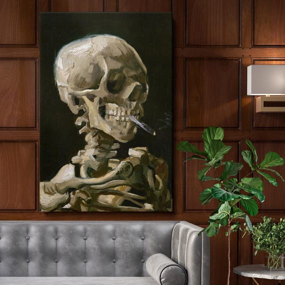 タバコを吸った骸骨の頭のキャンバスプリント - ゴッホ 1886 大胆で