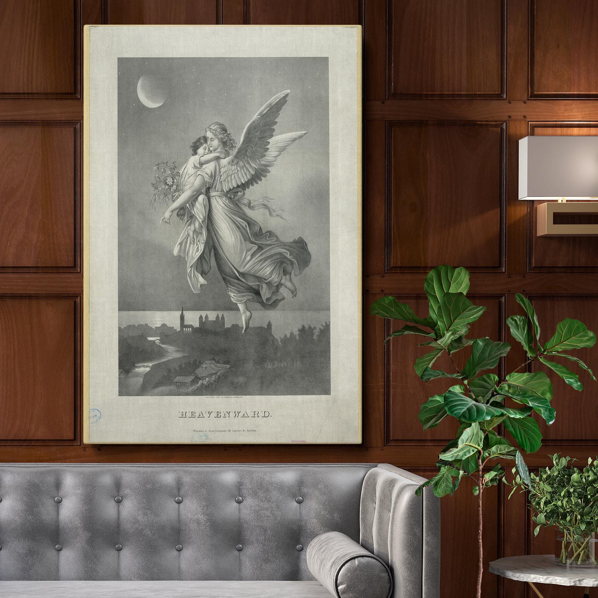 Heavenward Framed Canvas Wall Print – 1875 Vintage Angel Print by