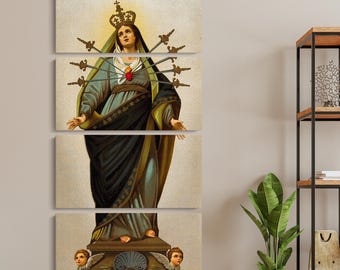 七つの悲しみの聖母 額入りキャンバス – 七つの剣を持つ聖マリアの宗教