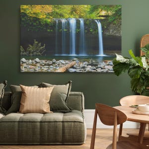 Waterfall Cascade Wall Canvas – Serene Nature Landscape with Flowing Water, Peaceful Forest Scene Print for Home, Office, or Spa Decor
