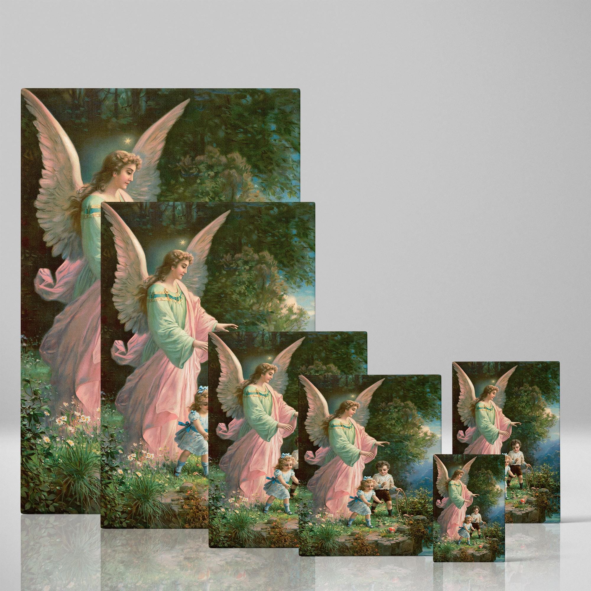 守護天使の壁掛けキャンバス - 1914 年のヴィンテージ、子供たちを