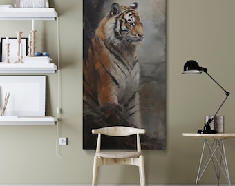 Majestic Tiger Canvas Print – Stunning Wildlife Animal Painting with Realistic Details for Modern Home, Office or Nature-Inspired Wall Decor