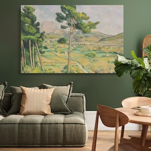 Cézanne Mont Sainte-Victoire Canvas - French Countryside with Viaduct, Classic Wall Art for Cozy Study or Elegant Dining Room