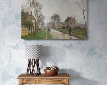 Lienzo decorativo para pared con un camino sereno de Camille Pissarro: paisaje campestre, obra de arte rústica para sala de estar o estudio artístico