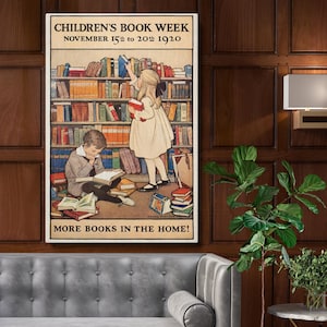 Impression murale sur toile Semaine du livre pour enfants 1920 - affiche vintage de Jessie Willcox Smith, art littéraire classique pour la maison, la bibliothèque ou la décoration de bureau