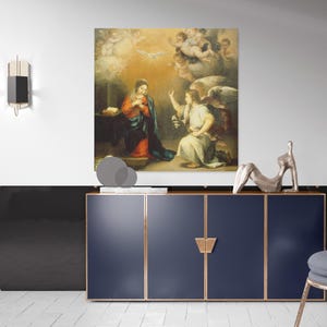 Annunciation to the Virgin Canvas Wall Art – Bartolomé Esteban Murillo Religious Painting, Classic Angelic Artwork for Home or Church Decor