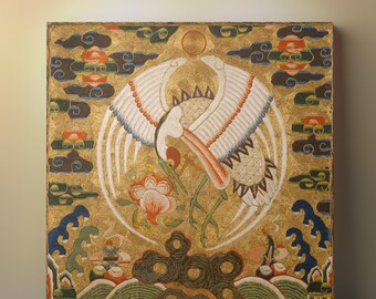 Rank Badge with Crane Framed Canvas – Traditional Chinese Embroidery Art Print for Home, Bedroom or Office Decoration