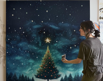 Magical Christmas Tree Canvas Print - Festive Holiday Wall Art, Starry Night Christmas Scene, Winter Wonderland, Canvas Print for Office