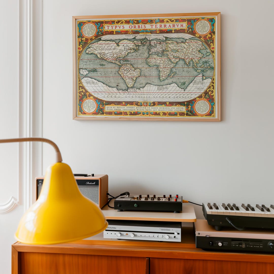 Typus Orbis Terrarum Canvas Wall Art Vintage World Map by Abraham