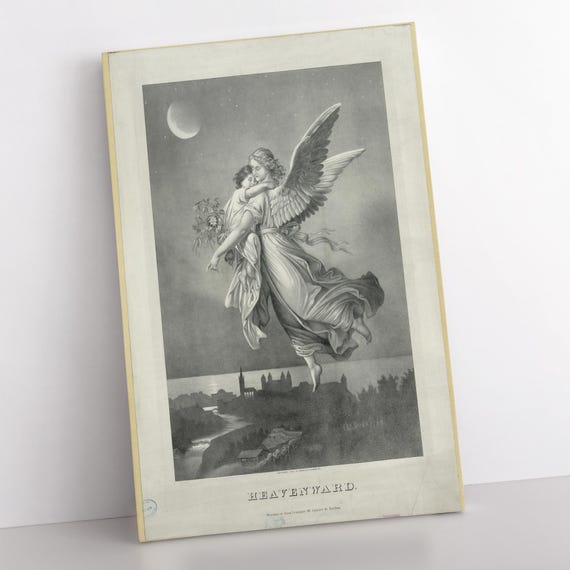 Heavenward Framed Canvas Wall Print – 1875 Vintage Angel Print by