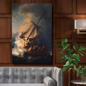 Rembrandt van Rijn The Storm on the Sea of Galilee Wall Canvas - 1633 Dramatic Biblical Scene, Artistic Decor for Bedroom or Office