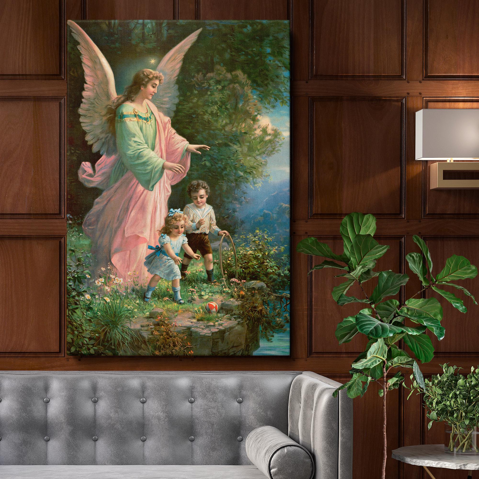 守護天使の壁掛けキャンバス - 1914 年のヴィンテージ、子供たちを