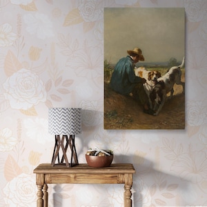 De jachtopziener (jaren 1850) canvas muurkunst – Constant Troyon-jachtscène, vintage landelijk schilderij voor thuis, in cabine of op kantoor