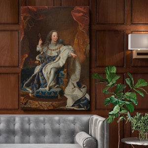Stampa su tela incorniciata di Luigi XV da bambino – Da Hyacinthe Rigaud, ritratto reale francese, opera d&#39;arte barocca vintage per la casa o l&#39;ufficio