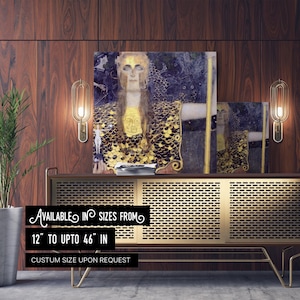 Cuadro de pared en lienzo de Palas Atenea de Gustav Klimt: pintura mitológica simbólica dorada, obra de arte clásica elegante para la decoración de la oficina o la galería