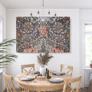 Lienzo decorativo con diseño de madreselva: diseño floral de William Morris, lienzo botánico vintage para una elegante decoración de cocina o comedor