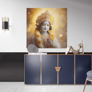 Divine Lord Krishna Canvas Print - Hindu God Wall Art, Spiritual Home Decor, Radha Krishna Painting, Meditation Room, Office Temple Decor