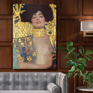 Lienzo decorativo para pared de Judith y la cabeza de Holofernes: obra maestra de Gustav Klimt de 1901, arte vintage audaz para interiores de oficinas o galerías modernas