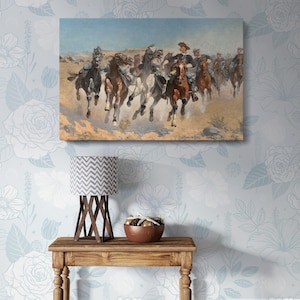 Frederic Remington Dismounted Troopers Wall Canvas - Western Scene, Rustic Artwork for Cabin, Office, or Living Room Decor