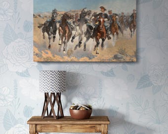 Lienzo de pared con soldados desmontados de Frederic Remington: escena del oeste, obra de arte rústica para decoración de cabañas, oficinas o salas de estar