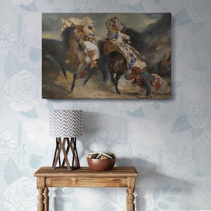 The Combat of the Giaour and Hassan Canvas Wall Art – Eugène Delacroix Classic Painting, Orientalist Fine Art Print for Home or Office Décor