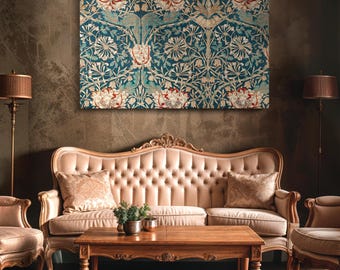 Honeysuckle Wallpaper Canvas Prints - William Morris Floral Art, High-Quality Canvas for Nature-Inspired or Rustic Bedroom Decor