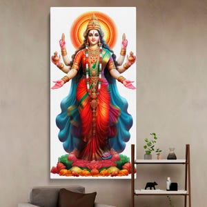 Vibrant Divine Colors Hindu Goddess Canvas Print – Spiritual Wall Art with Sacred Energy for Home, Meditation Room, or Temple Decor