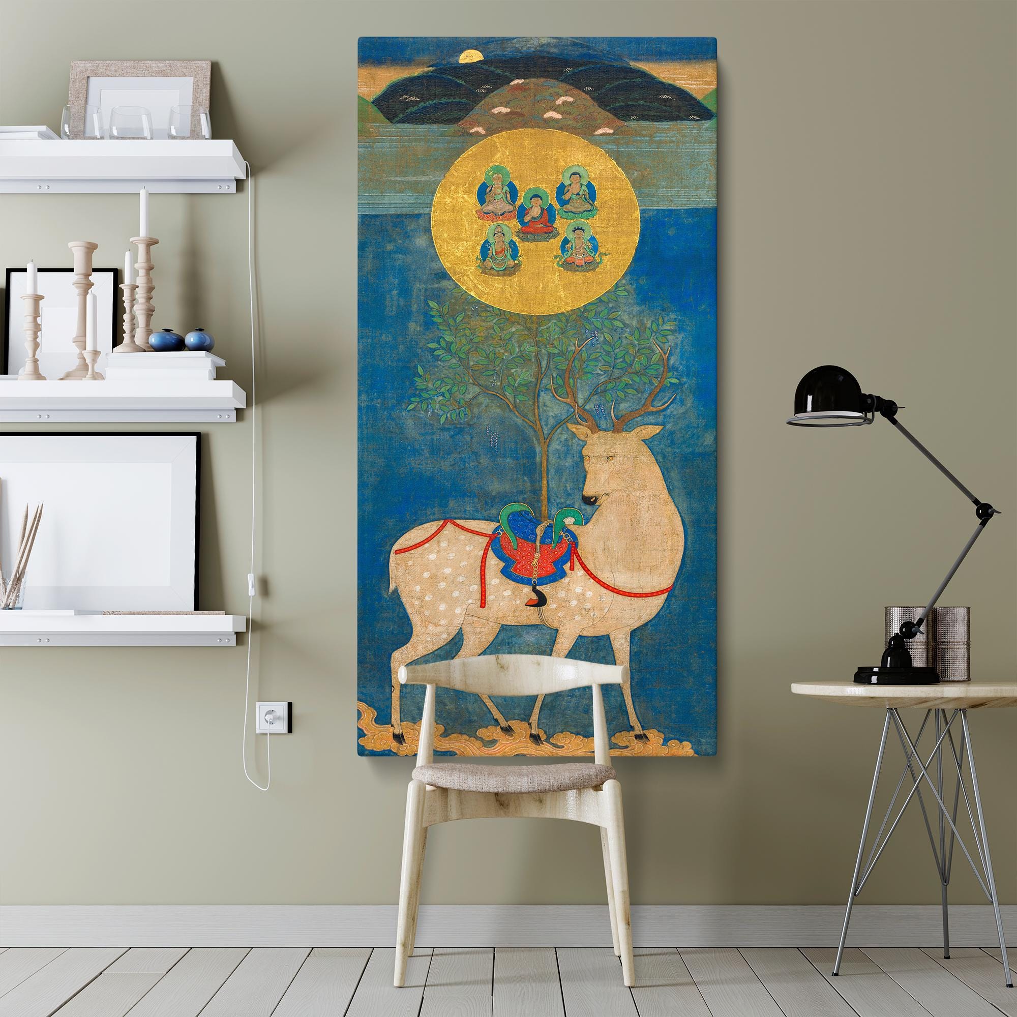 Kasuga Deer Mandala Framed Canvas - Japanese Sacred Deer Painting