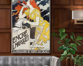 Encre L. Marquet 1892 Vintage Poster Canvas Wall Art – Eugene Samuel Grasset Ilustración Art Nouveau, Decoración elegante para el hogar u oficina
