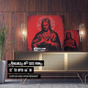 Sacred Heart of Jesus Canvas Print - Christian Wall Art, Religious Home Decor, Catholic Silkscreen Painting, Jesus Christ Poster for  Church