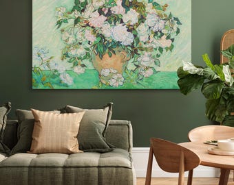 Roses Canvas Wall Art - Vincent van Gogh Painting, High-Quality Framed Canvas Prints for Rustic or Artistic Home or Bedroom Decor