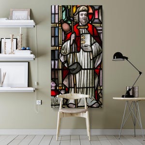 Historische Kirche Glasmalerei Leinwanddruck - Religiöse Kunst Fenstermalerei Christliche Wanddekoration für Hauskapelle oder Gebetsraum