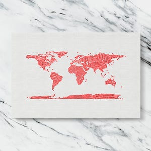 Herz Continente Collage Element Wand Leinwand im roten Weltkarten Design bestehend aus kleinen Liebesherzen perfekt für moderne Dekorationen unter Reisegesichtspunkten
