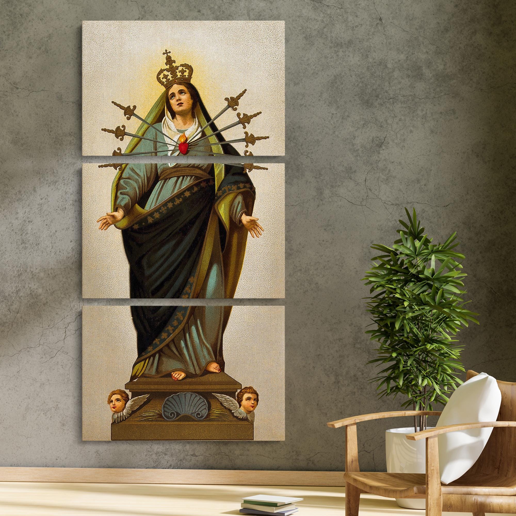 七つの悲しみの聖母 額入りキャンバス – 七つの剣を持つ聖マリアの宗教