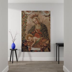 Virgin Adoring the Christ Child Canvas Wall Art - Intricate Religious Artwork, Timeless Decor for Prayer Room or Gallery Interiors