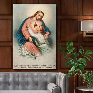 A Believing Soul Embracing Christ’s Sacred Heart Canvas Print – Catholic Religious Artwork, Christian Wall Art for Home or Prayer Room Décor