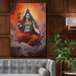 Lord Shiva Wall Canvas Prints - Meditating in Cosmic Maha Shivaratri Scene for Vibrant Home or Spiritual Room Decor
