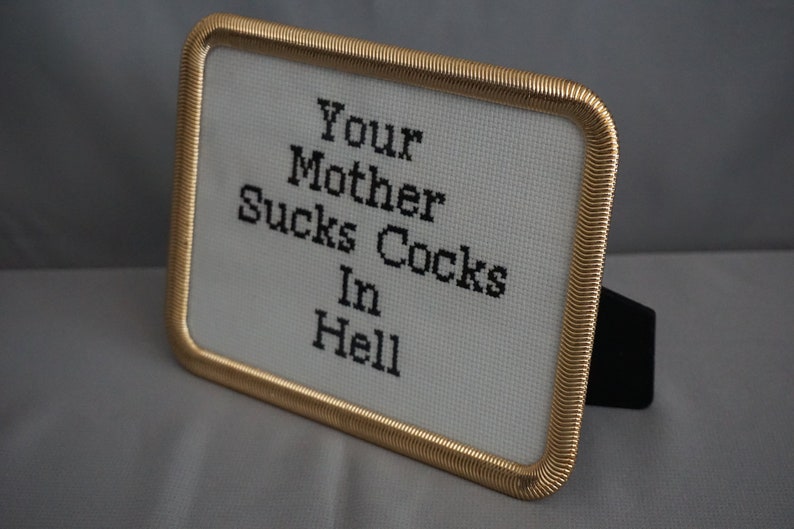 Your Mother Sucks Cocks In Hell Cross Stitich The Exorcist Horror Movie Quotes Gold Frame Fiber 