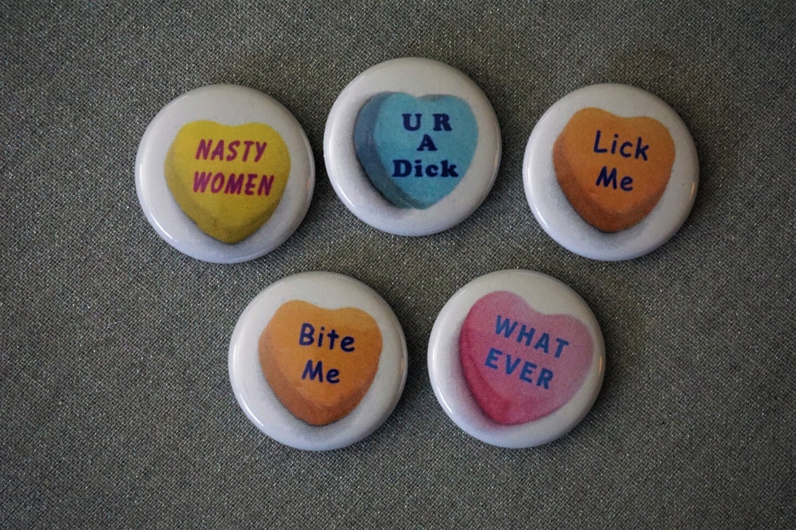 Conversation Hearts Set Of 5 Pin Packs Pinback Button Dirty Etsy
